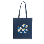 Bolsa de algodón con logo de colores con asas largas 100 g/m2 color azul marino imagen con logo