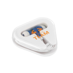 Auriculares promocionales con cable en estuche triangular Bass color azul imagen con logo