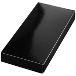 Llavero corporativo de metal con cierre oculto Classic Rectangle color plateado vista con caja