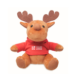 Peluche de reno personalizado con camiseta para el logo Rudolph color rojo vista de impresión