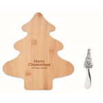 Set de tabla y cuchillo en forma de árbol para quesos navideño Bamboo color madera vista principal