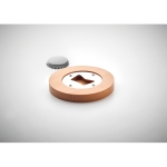 Abrebotellas circular con posavasos de bambú corporativo Round Bamboo color madera vista fotografía quinta vista