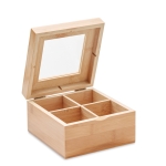 Caja de té 24 bolsitas de bambú con tapa de cristal Bamboo color madera