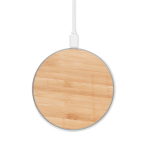 Cargador redondo inalámbrico de carga rápida hecho de bambú 10W color madera tercera vista