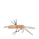 Navaja personalizada de acero y bambú con 9 funciones Zermatt color madera vista de impresión