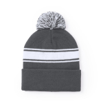 Gorro de invierno personalizado con pompón y detalle blanco PomPom color gris segunda vista