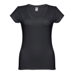 Camiseta con logo entallada cuello V mujer algodón 150 g/m2 THC Athens color negro