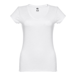 Camiseta con logo entallada cuello V mujer algodón 150 g/m2 THC Athens color blanco