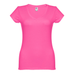 Camiseta con logo entallada cuello V mujer algodón 150 g/m2 THC Athens color fucsia