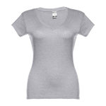 Camiseta con logo entallada cuello V mujer algodón 150 g/m2 THC Athens color gris jaspeado primera vista