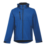 Chaquetas softshell de poliéster con capucha 280 g/m2 THC Zagreb color azul