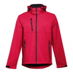 Chaquetas softshell de poliéster con capucha 280 g/m2 THC Zagreb color rojo