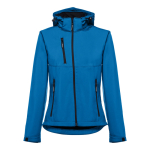Chaquetas softshell mujer con capucha poliéster 280 g/m2 THC Zagreb color azul cian