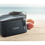 Bolsa nevera de RPET jaspeado con capacidad para 6 latas color azul vista bodegón principal