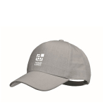 Gorra de béisbol de cáñamo personalizable de 5 paneles color gris vista de impresión