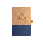 Libreta con tapa de corcho y logo A5 hojas a rayas Greener Colors color azul imagen con logo 2