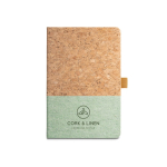 Libreta con tapa de corcho y logo A5 hojas a rayas Greener Colors color verde claro imagen con logo 2