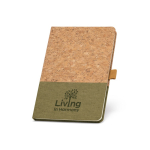 Libreta con tapa de corcho y logo A5 hojas a rayas color verde oscuro imagen con logo