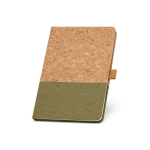 Libreta con tapa de corcho y logo A5 hojas a rayas color verde oscuro