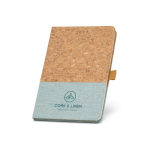 Libreta con tapa de corcho y logo A5 hojas a rayas color azul claro imagen con logo