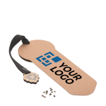 Marcapáginas sostenible personalizado con semillas de pino color beige vista de impresión
