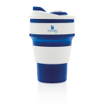 Tazas personalizadas de silicona plegables de 350ml Takeaway Folding color azul vista con logo