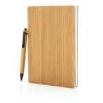 Libreta sostenible de bambú con bolígrafo A5 hojas a rayas EcoBamboo color marrón