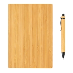 Libreta sostenible de bambú con bolígrafo A5 hojas a rayas EcoBamboo color marrón cuarta vista