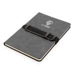 Libretas con logotipo y correa horizontal A5 hojas a rayas Holder color gris oscuro vista con logo