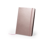 Cuadernos publicitarios con acabado metalizado A5 hojas lisas Metallic color rosa claro primera vista