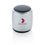 Altavoz Bluetooth Pocket color plateado vista con logo