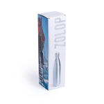 Botella térmica de acero inoxidable reciclado plateada brillante 850ml color plateado vista con caja