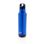 Botellas reutilizables de acero con base de corcho 600ml Cork Base color azul vista con logo