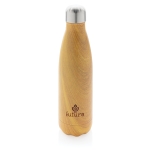 Elegante botella de acero con estampado madera 500ml Wood Print color madera clara vista con logo