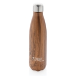 Elegante botella de acero con estampado madera 500ml Wood Print color madera oscura vista con logo