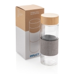 Botellas pequeñas de vidrio personalizadas 360ml Infuser Sleeve color transparente vista con caja