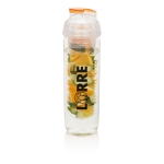 Botellas con compartimento para fruta o hielo 500ml Natural Drink color naranja vista con logo