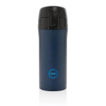Taza termo con sistema de fácil apertura antigoteo 300ml color azul oscuro vista con logo