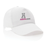 Gorras bordadas de algodón reciclado de 190 g/m2 con visera curva Eco color blanco vista con logo