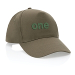 Gorras bordadas de algodón reciclado de 190 g/m2 con visera curva Eco color verde militar vista con logo