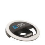 Aro de luz blanca pequeño con 3 brillos con logotipo Mini Selfies vista de impresión