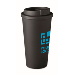 Taza take away de plástico grande de doble pared y 450ml color negro vista de impresión