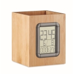 Lapicero con calendario y termómetro en forma de cubo de madera Bamboo color madera