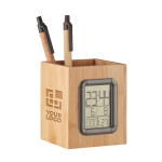 Lapicero con calendario y termómetro en forma de cubo de madera Bamboo color madera vista de impresión