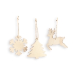 Set de 3 adornos personalizado de navidad en madera para colgar Forest color natural