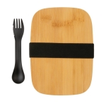 Fiambrera de acero con tapa de madera y cubiertos para empresas 900ml Bamboo color plateado tercera vista