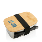 Fiambrera de acero con tapa de madera y cubiertos para empresas 900ml Bamboo vista de impresión
