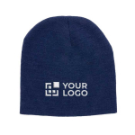Gorros de invierno eco con parche con logotipo y diseño Clásico Eco color azul marino vista de impresión