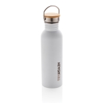 Botella de acero de una pared con tapa y asa 700ml Clip Neck color blanco vista con logo
