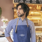 Delantal resistente con varios bolsillos con cintas bicolor Denim Blue color azul vaquero cuarta vista